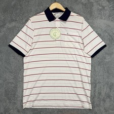 Criquet Polo Shirt Mens L White Striped 100 Organic Cotton Short Sleeve Golf