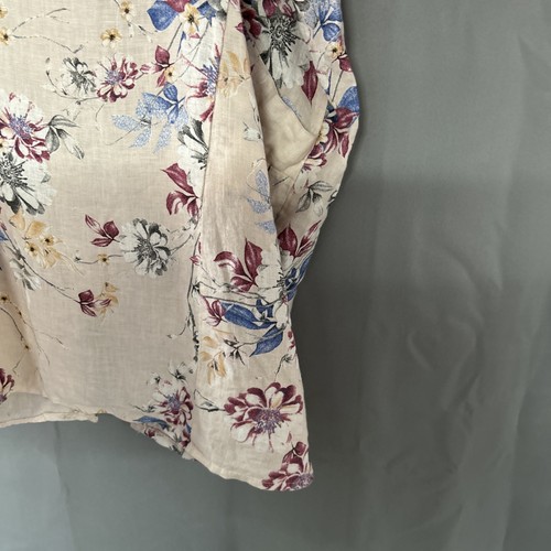 Floral Balloon Dress XL 100% Linen Flax Lagenlook Cowl Neck Pockets Button Back - Picture 5 of 13