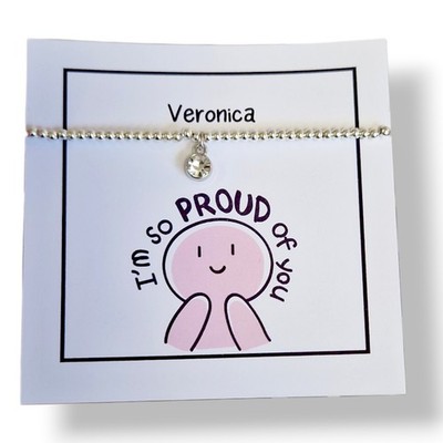 Proud of You PERSONALISIERTES versilbertes vergoldetes Armband, Diamant Charm