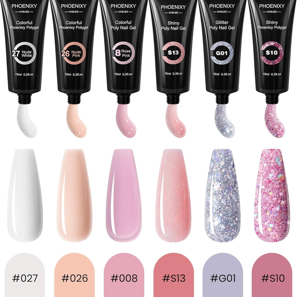 Gel Ricostruzione Unghie 6 Colori 15 ML Kit Unghie Gel Completo Bianco Rosa Nudo - Immagine 3 di 4