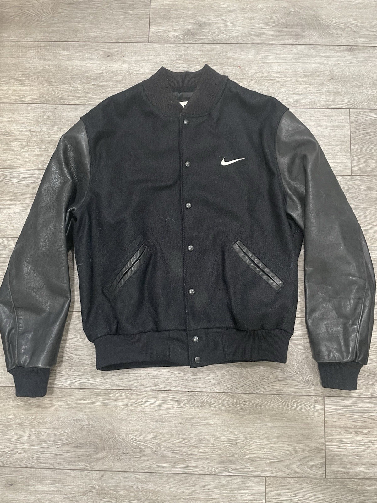 SACAI X NIKE Giacca Nike Vintage Uomo L Nera Letterman Lana Pelle Varsity Casual Swoosh