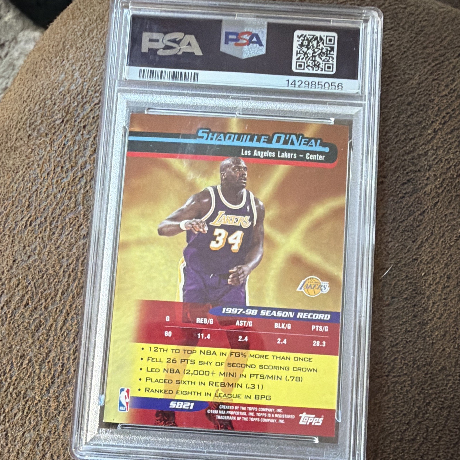 Topps 1998 PostMen   Shaquille O'Neal #SB21 Lakers Insert PSA 7 view 2