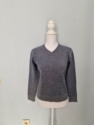 Damen SWISS ELK  100 % Kaschmir Cashmere Grau / Blau    Pullover  Gr. M
