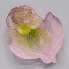 Daum Crystal Rose Bowl Trinket Dish Pate de Verre 3 1/2" - FREE USA SHIPPING