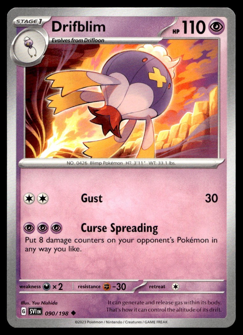 Drifblim 90/1998 Pokemon Card Scarlet & Violet Uncommon 110 HP Near Mint HM
