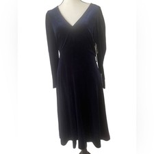 Eliza J dark blue velvet midi evening dress sz12V-neck long sleeves fully lined