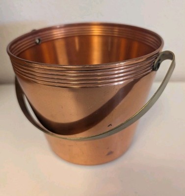 Antique Solid Copper Ice Bucket with Brass Handle WB signed Metal Copper Pail
