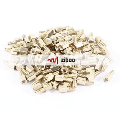 100Pcs M3 Male to Female Threaded 6mm +6mm PCB Spacer Stand-off 12mm Gold Tone K