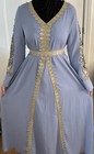 Women’s Blue & Gold Satin Kaftan Dress, Embroidered Gold Trim Belt, One Size — photo 2