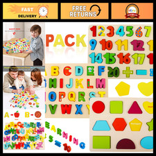 Wooden Alphabet  Number Shape Puzzles for Toddlers, Montessori Learning Toys fo