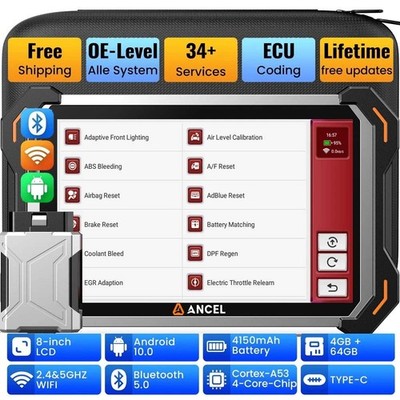 ANCEL DS600BT OBD2 KFZ Diagnosegerät ALLE System Scanner 34 Reset CANFD DoIP