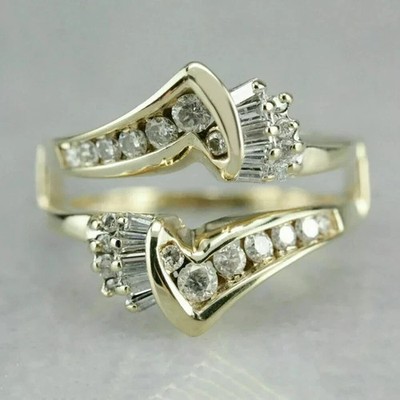 1.90Ct Round Cut Moissanite Wrap Anniversary Band Ring 14K Yellow Gold Plated