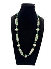 Ceramic Necklace With Green and White Oval Beads 925 Clasp