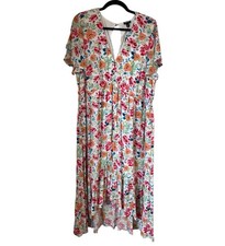 TORRID Women’s Ivory Floral Gauze Button Front Tea-Length Dress Sz 2 NWT