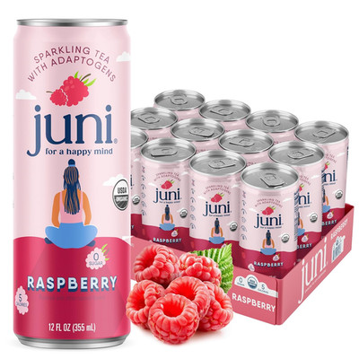 Juni Adaptogen Drink Raspberry 12pk, Zero Sugar Sparkling Green Tea
