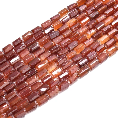 Natural Red Agate Gemstone Faceted Round Tube 12X8MM Loose Beads (D560) - Foto 2 di 3