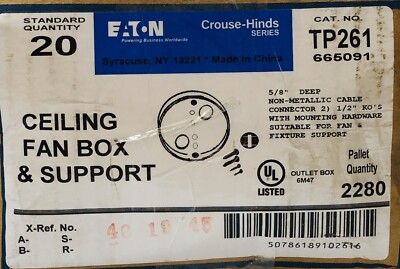 BOX OF 20 EATON CROUSE-HINDS TP261 665091 CEILING FAN BOX SUPPORT 5/8 ...