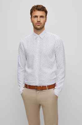 Hugo Boss Roger Shirt Mens 5XL Big & Tall Slim Fit White w/ Geo Print $138  NWT | eBay