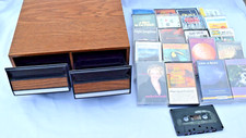 Lot of Cassettes Vintage Faux Wood Cassette Holder Case Storage