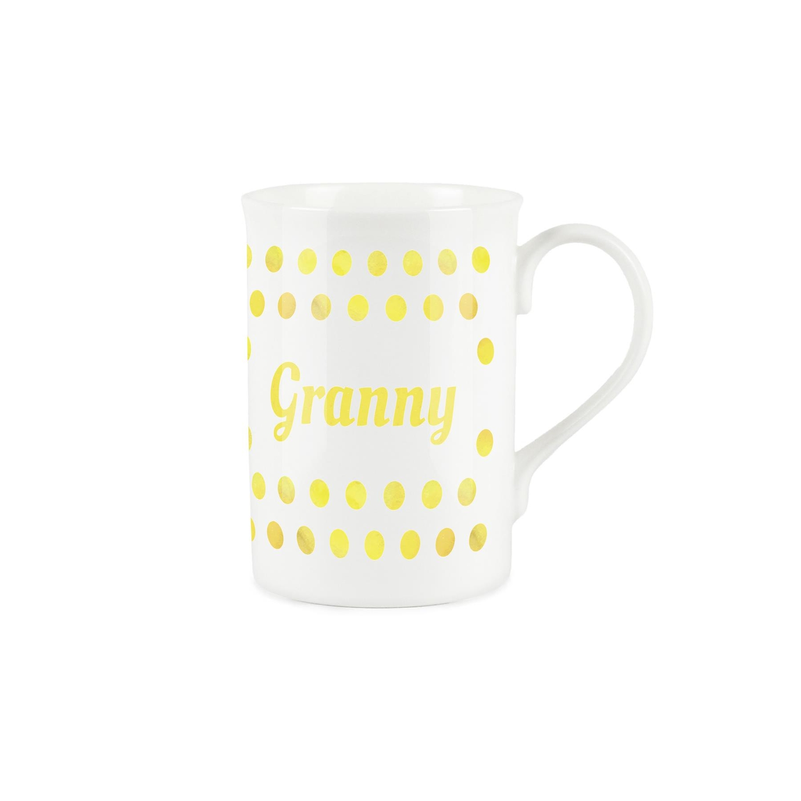 Granny Mug - Polka Dots Yellow Bone China Tea/Coffee Gift for Granny