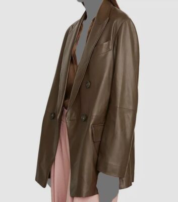 $1495 Vince Women's Brown Leather Blazer Coat Jacket Size XL