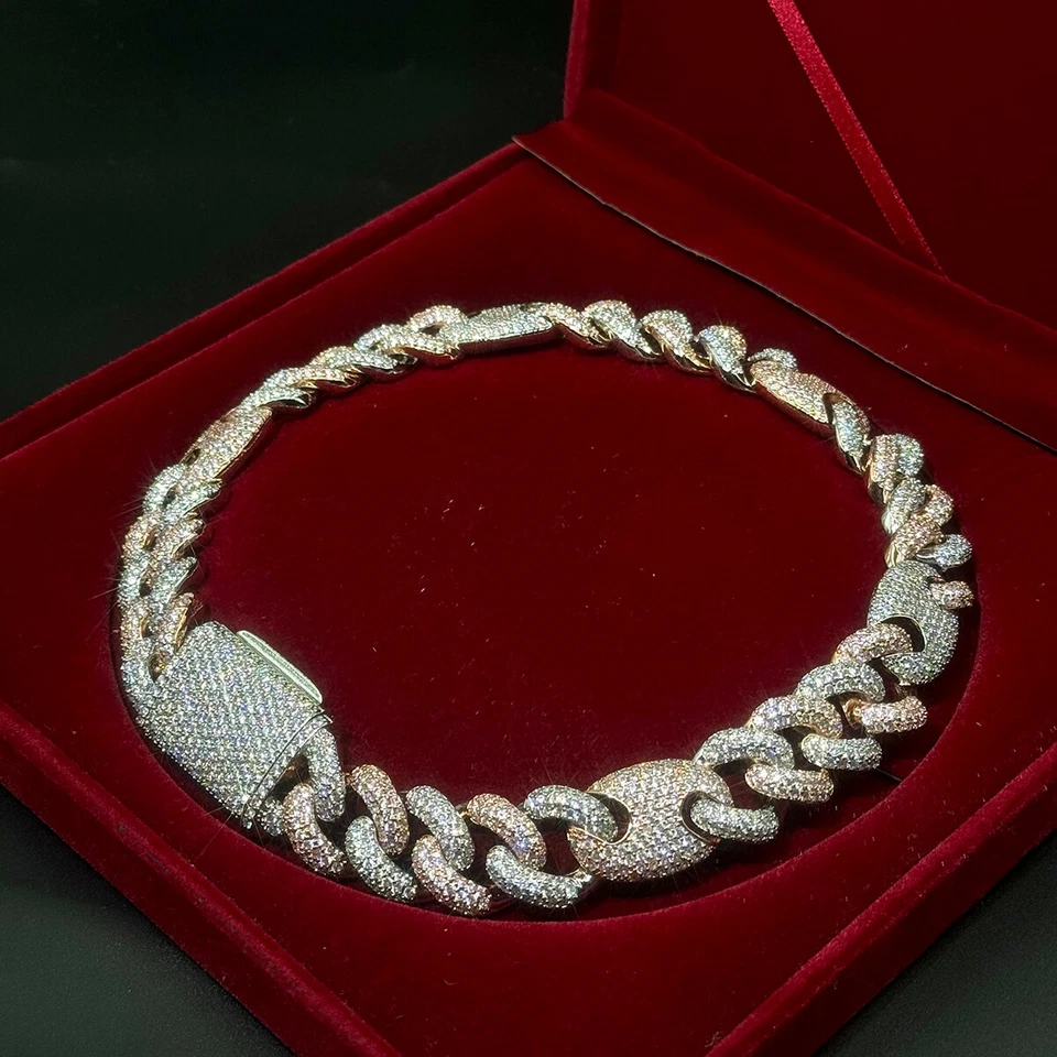 5AAA+ CZ Ice Out Hop Hip Bling Two Tone Cuban Link Chain 14k Real Gold Plated - Image 3 of 4