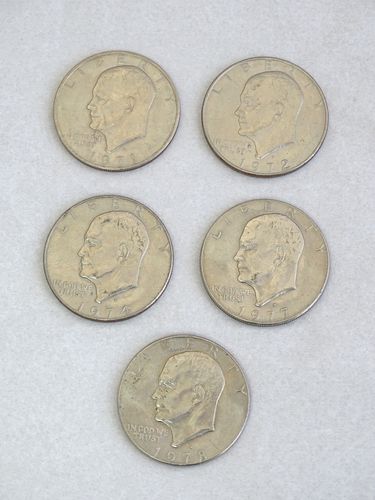 (5) Assorted Eisenhower Dollars / D Mint Mark 1971, 1972, 1974, 1977, 1978 /fsds - Picture 1 of 22