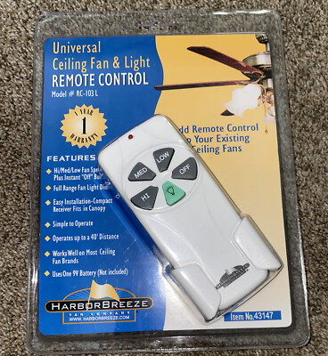 Harbor Breeze 43147 Ceiling Fan & Light Remote Control Model RC-103L