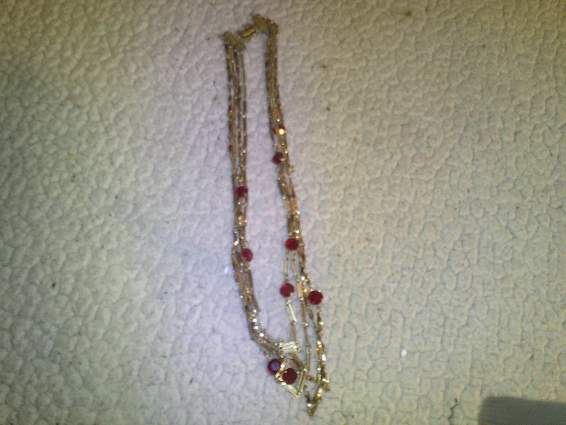 Vintage Coro Necklace Goldton Red Stone