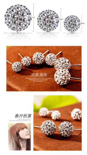 925 Silver Bling Micro Diamond Ball Stud Earrings Women Fashion Zircon Earrings - Picture 16 of 22