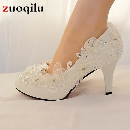 Zapatos De Tacón Alto De Boda Para Novia De Encaje Arco Blanco Zapatos De  Mujer | eBay