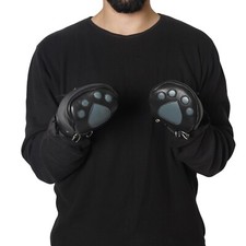 BDSM Leather Black Fist Mitts Gloves, Restraints Bondage Cuffs Lockable 2 pcs