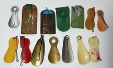 14 COMBINATION BUTTON HOOK SHOE HORNS - STRATNOID BRASS BAKELITE CELLULOID STEEL