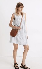 Madewell Womens Sleeveless Yoked Mini Dress in Textured Stripe Blue Size S NWT
