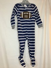 Carter's Navy Football Stripe Fleece Pajama PJs Footie 1 Pc Sleeper Toddler Boy