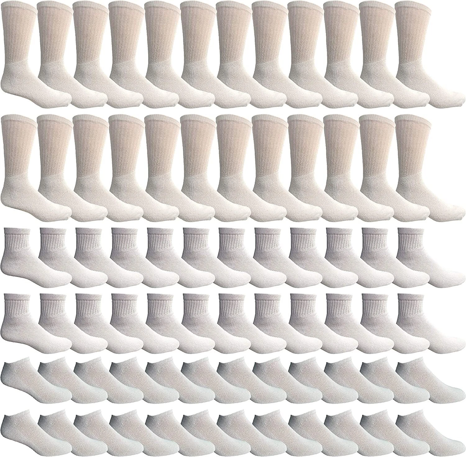 72 PK Bulk Thick Cotton Socks Wholesale Men Crew Cut, Ankle -(Solid White,10-13)