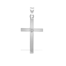 9ct White Gold 0.05 Ct Diamond Set Cross Pendant - Chains available (9X091)