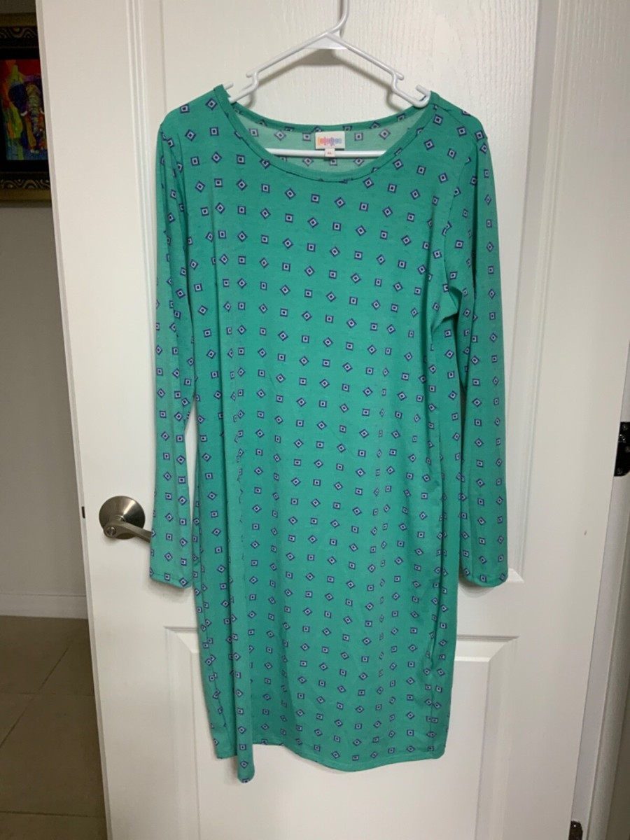 lularoe green dress LuLaRoe Debbie Dress Size XL NWOT Long Sleeve green print
