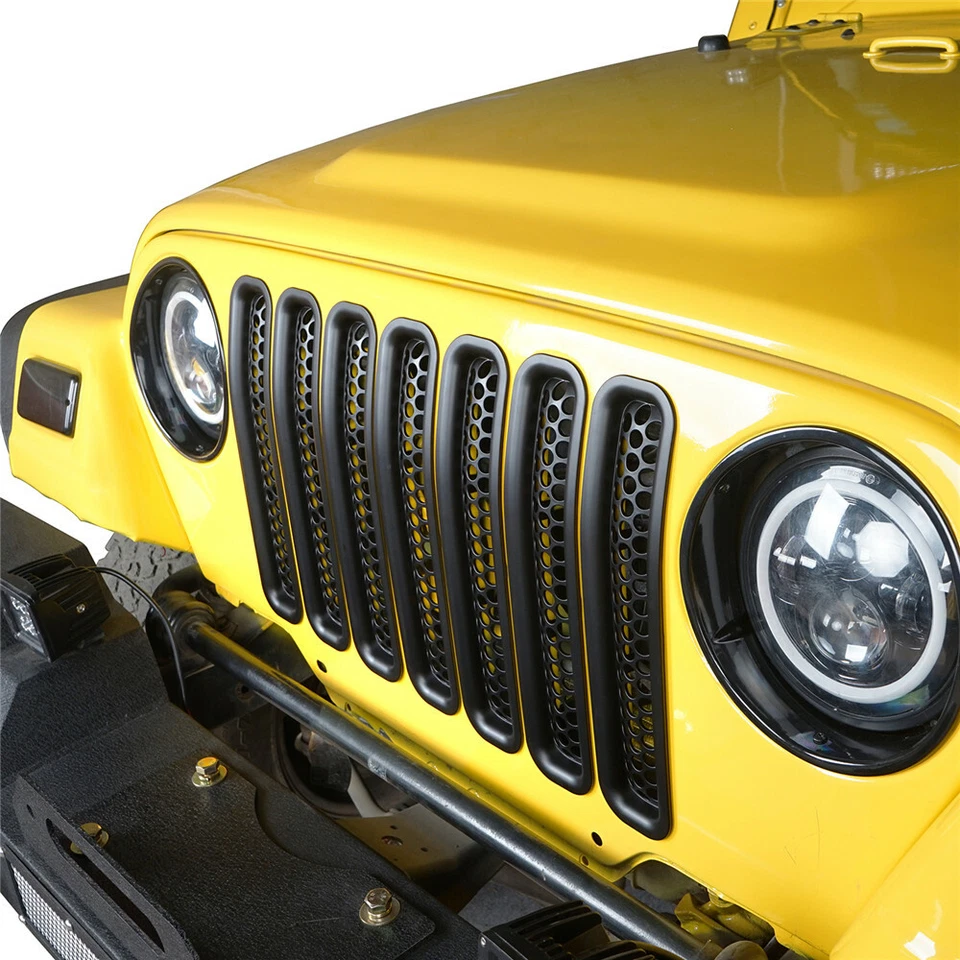 7Pcs Matte Black Honeycomb Front Mesh Grille Insert fit 97-06 Jeep Wrangler TJ - Image 4 of 4