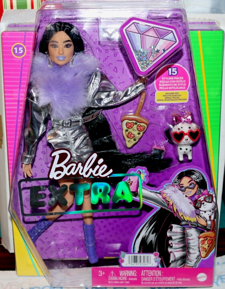 NIB 2021 BARBIE EXTRA ASIAN DOLL #14 SILVER FASHION PIZZA