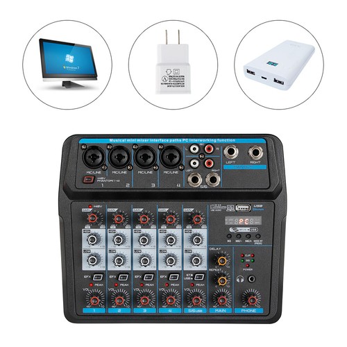 6 Channel Mixer Studio Audio Live Sound Mixing Console Amplifier Bluetooth USB - Picture 2 of 12