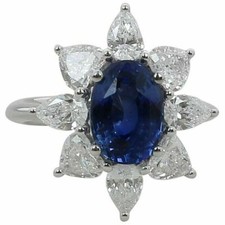 4ct Lab-Created Blue Sapphire Engagement Ring Floral Solitaire White Gold Plated