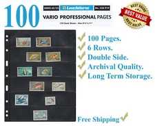 100 Lighthouse Vario 6S Stamp Stock Pages 6 Row Double Side Black Archival Sheet