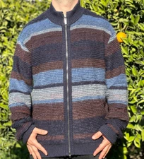 Missoni Sport Full Zip 3D Knit Striped Pullover Retro Sweater Jeresy Size 56 2XL