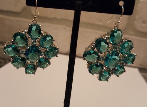 Large Aquamarine Color Cubic Zirconia Gemstone Earrings Pierced - Picture 2 of 5