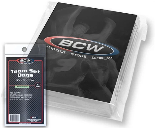(1000 Count) BCW Resealable Team Set Bags (10 Packs)  (3 3/8" x 5") Sports Cards