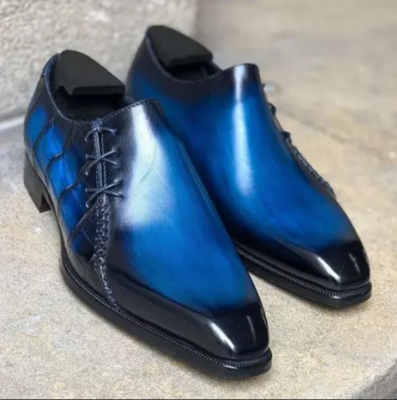 New Handmade Men's Blue and Black Shaded Leather Oxford Side Lace Up Dress  Shoes | eBay