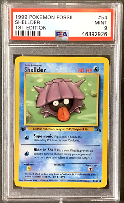 Pokémon Card 1st Edition Shellder PSA 9 Mint, Fossil Set 54/62