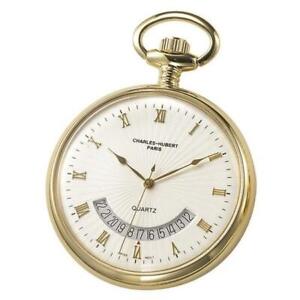 Charles-Hubert- Paris Brass Gold-Plated Quartz Open Face Pocket Watch #3671  | eBay