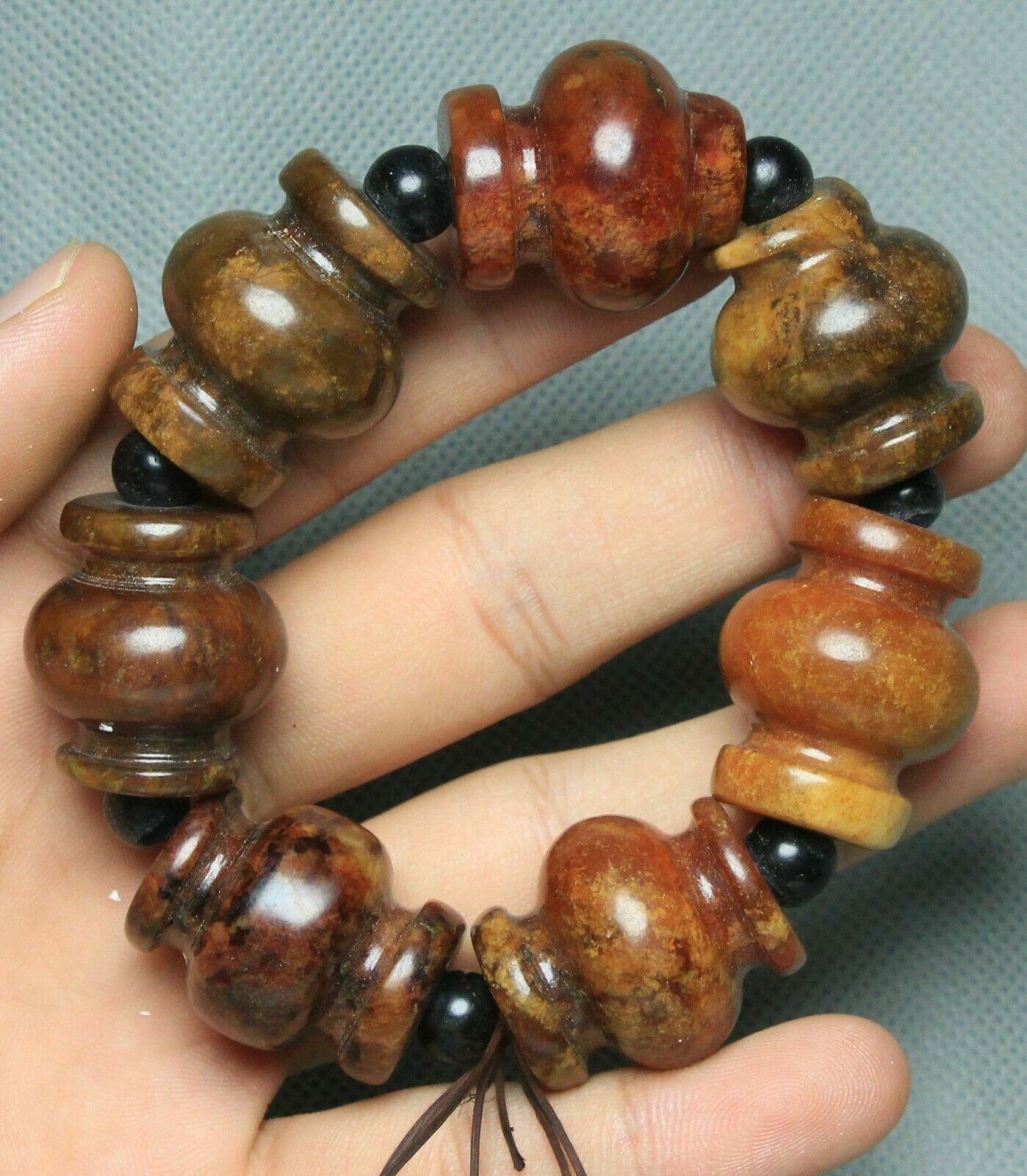 9CM Old China Natural Hetian Jade Carve Exorcism Amulet Bracelet Hand chain